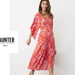 CABI • Women’s Saunter Dress Zebra Animal Print Kimono Sleeves Midi Length Sz XL